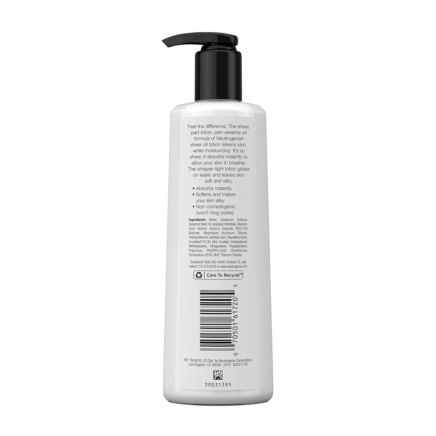 $$Neutro gena Moisturizing Sheer Body Oil-Lotion, Lightweight & Fast-Absorbing Sesame Oil Formula, 8.5 fl. oz