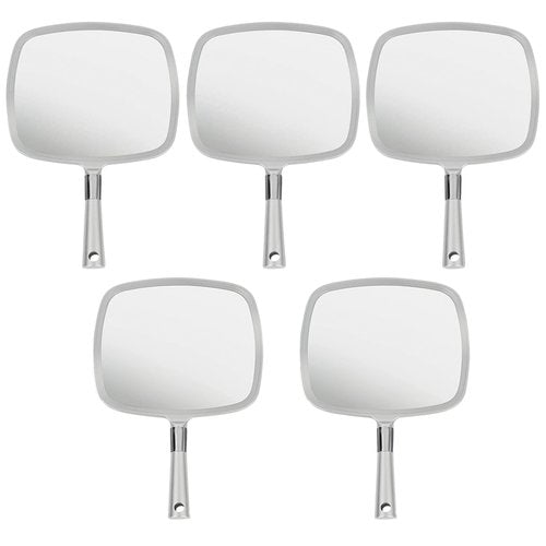 MIRRORVANA Large & Comfy Hand Held Mirror with Handle - Silver Salon Model (5-Pack)
