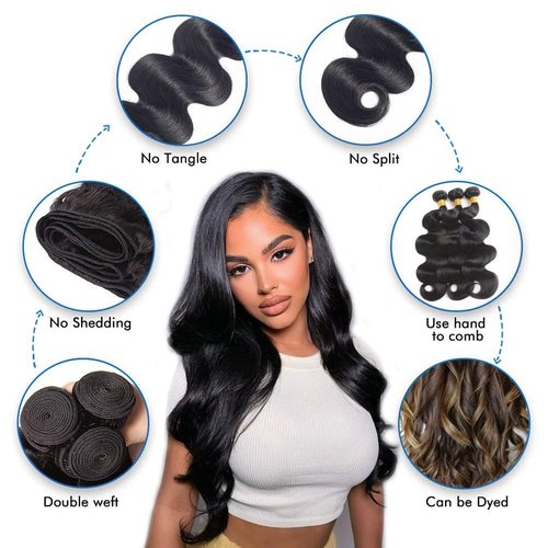 Aomllute Body Wave Bundles Human Hair 12A Grade Brazilian Human Hair Bundles Body Wave One Bundle Only 100% Unprocessed Weave Bundles Human Hair Natural Black (30 Inch)