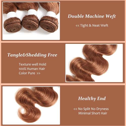X-TRESS Color 30# Hair Bundles 3 Body Wave Bundles (12" 14" 16")100% Human Hair Dark Brown Bundles Virgin Hair Brown Bundles For Black Women Weave Bundles Human Hair Double Weft Extension(30#)
