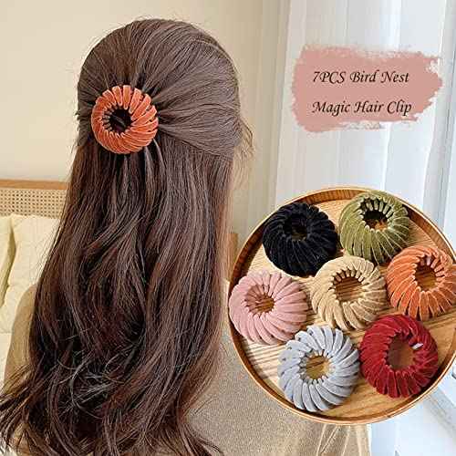7PCS Bird Nest Magic Hair Clip, Lazy Birds Nest Plate Hairpin for Women and Girls Velvet Fabric, Anti-Skid Design, Compatible with Thin and Thick Hair