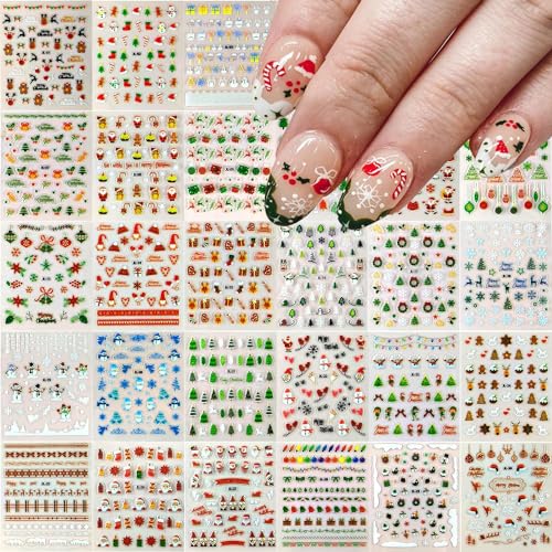 Christmas Nail Art Stickers 30 Sheets Christmas Nail Decals 3D Self Adhesive Santa Claus Elk Snowman Christmas Tree Nail Art Supplies Winter Nail Stickers for Women DIY Acrylic Nail Decorations