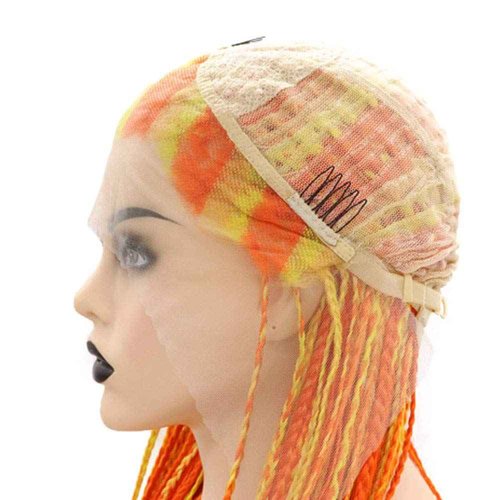 Orange Box Braided Wigs for Women Long Highlight Orange Mixed Yellow Red Piano Color Braid Wigs Lace Front Wig Glueless Heat Resistant Fiber Synthetic Hair Festival Cosplay Daily Wigs 26 Inch