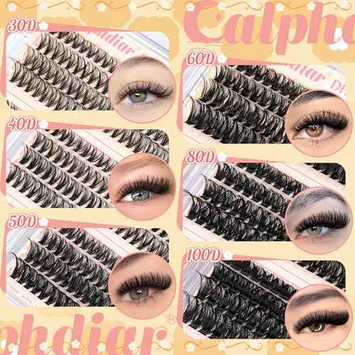 Calphdiar Eyelash Clusters 30D+40D+50D+60D+80D+100D Lash Clusters Wispy Individual Lashes 476PCS D-curly Lash Extension 10-16MM Natural Lashes Clusters DIY Cluster Eyelash Extensions for Beginners
