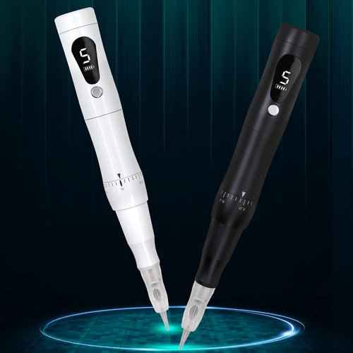 Cordless Permanent Makeup Machine Kit 5 Speeds Levels with Spare Battery for Eyebrows Eyeliner Lip Brushing (Black Machine)