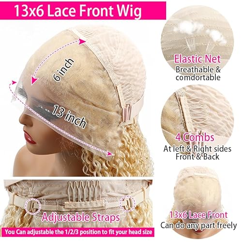 613 13x6 Lace Front Wigs Human Hair Blonde Bob Human Hair Wigs Short Curly Bob Wigs for Black Woman Glueless 613 Frontal Wigs Pre Plucked With Baby Hair 180% Density (10 Inch)