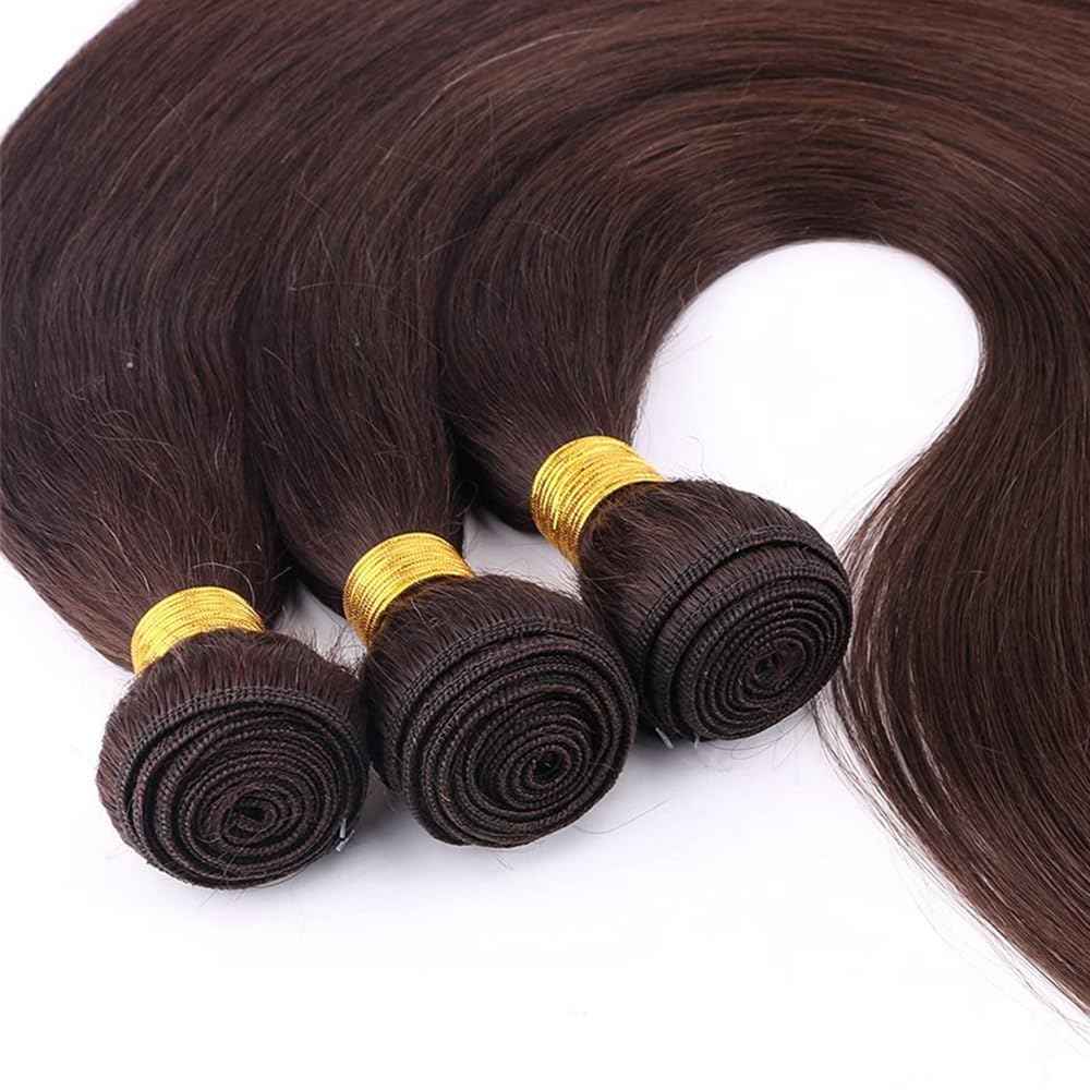 Giginger Brazilian Human Hair Bundles 24 26 28 Inch Chocolate Brown Straight Human Hair Bundles Brazilian Unprocessed Virgin Quick Weave Hair for Black Women