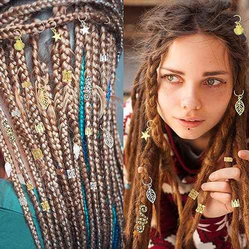 206 Pieces Beads for Hair Braids, Dreadlock Jewelry, Hair Jewelry for Braids, Metal Gold and Silver Braid Rings, Cuffs and Clips for Men Women Dreadlock Accessories