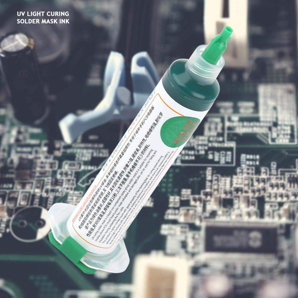 2 Pcs PCB UV Curing Solder Mask Ink, UV Curable Solder Mask Soldering PCB BGA Repair Green Paint, PCB Solder Resist Ink