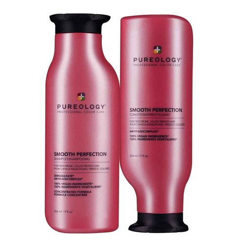 Pureology Smooth Perfection Shampoo & Conditioner Set - Smooths Hair & Controls Frizz For Color Treated Hair, Sulfate-Free & Vegan, 9 Fl Oz