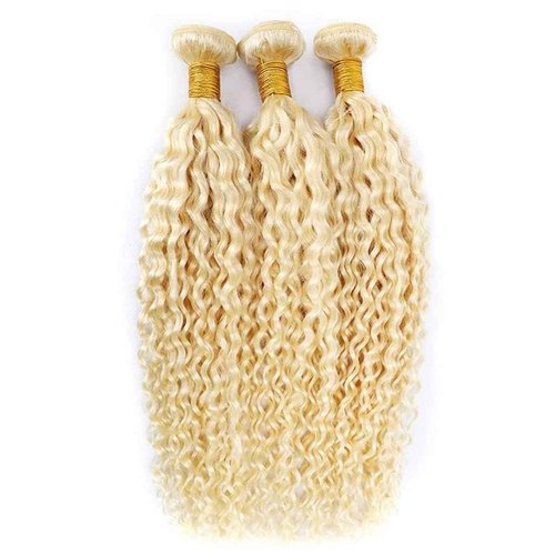 Fabimiya 18 20 22 Inch Bundles Human Hair Blonde 613# Jerry Curly Human Hair Bundles Unprocessed Soft Sewn In Hair with Double Weft for Black Women
