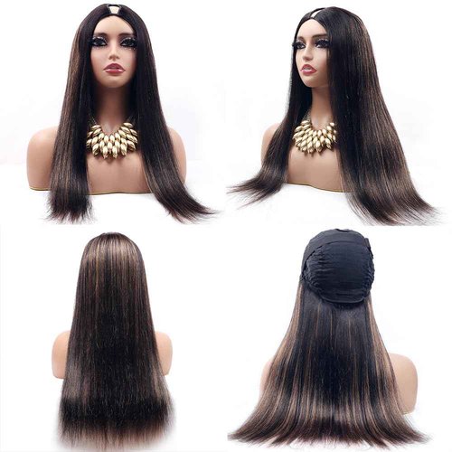 Legendhair Glueless #FB30 Ombre V Part Wigs Human Hair Balayage Brown Straight Human Hair Wigs for Black Women Highlight Upgrade U Part Wig Full Head Clip In Half Wig No Leave Out 180% Density 20 Inch