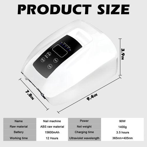 90W Professional Wireless Cordless Rechargeable UV LED Nail Lamp,Nail Lamp Gel Nail Curing Dryer Light for Nails with 45 Beads,4 Timer Setting LCD Display Nail Polish Machine (White)