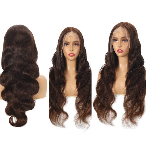 Auburn Brown Body Wave Lace Front Wig - 200 Density, HD Transparent Lace, Glueless, Baby Hair, Chestnut Brown Colored Human Hair Wig - 13x6