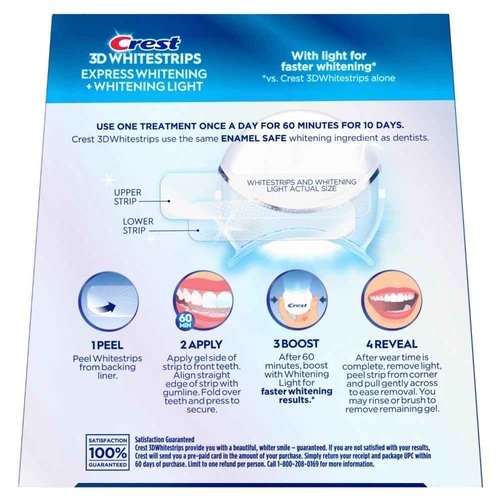 Crest 3D Whitestrips Express Whitening + LED Light – Teeth Whitening Kit, 1 Light + 10 Treatments, Each with 1 Upper/1Lower, 20 Strips – Crest 3DWhite Teeth Whitening Strips