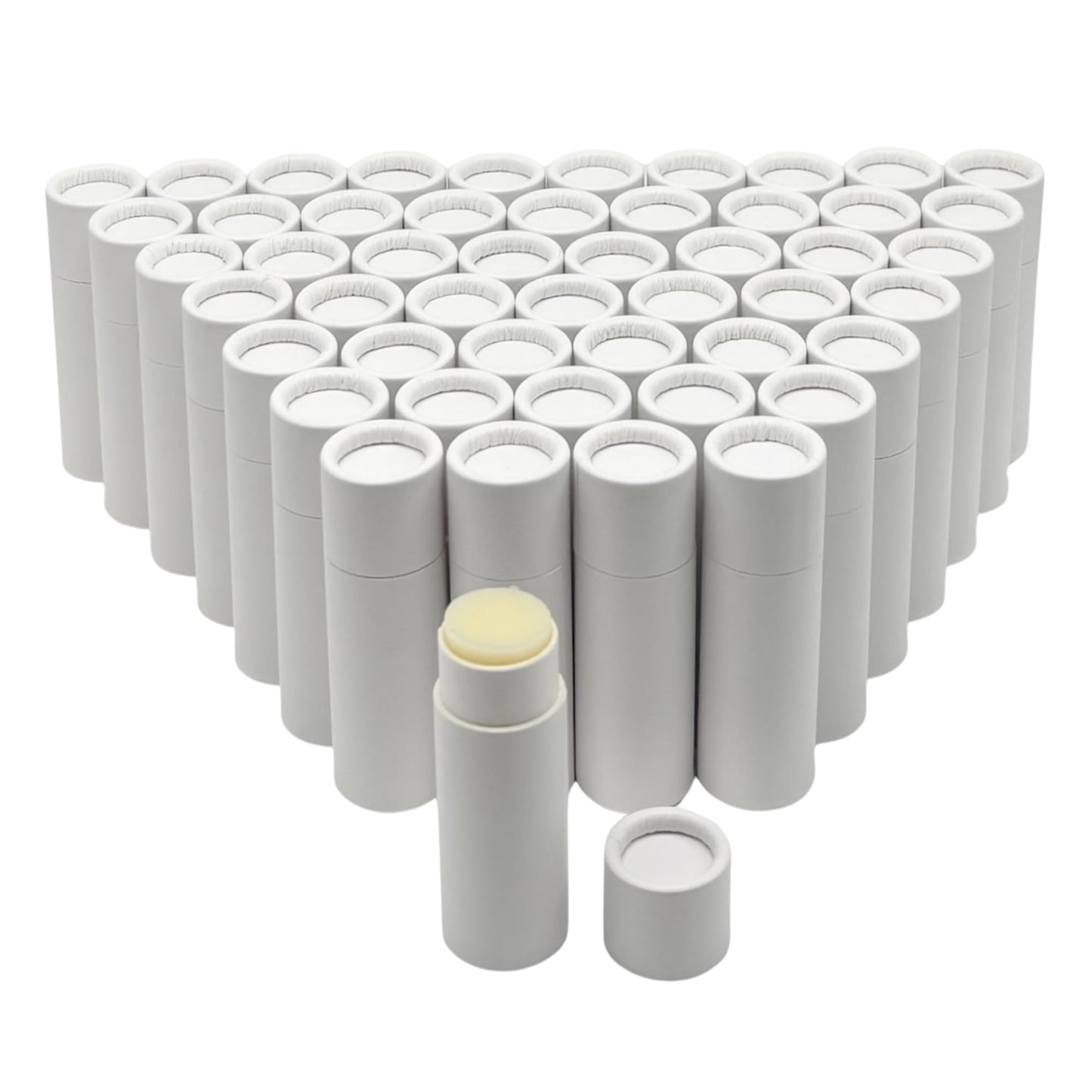 GreenWay 0.15oz / 4.25g Kraft Paperboard Lip Balm Tubes with Lids - 50 Pack Lip Gloss Tubes Refillable DIY Cosmetic Containers – Extra Thick Push-Up Bottom Lip Balm Containers - White
