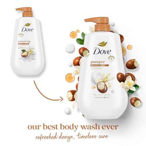 Dove Body Wash with Pump Pamper Shea Butter & Vanilla for 24hr Lotion-Soft Skin Moisturizing Skin Cleanser with No Sulfates No Parabens 30.6 oz