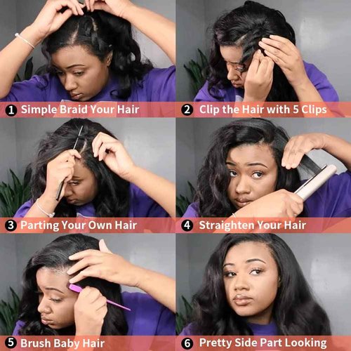 Dosacia V Part Wigs Body Wave Brazilian Virgin Human Hair Wigs For Black Women Upgrade U Part Glueless Wigs Full Head Clip In Half Wig V Shape Wigs No Leave Out Lace Front Wigs 180% Density 14Inch