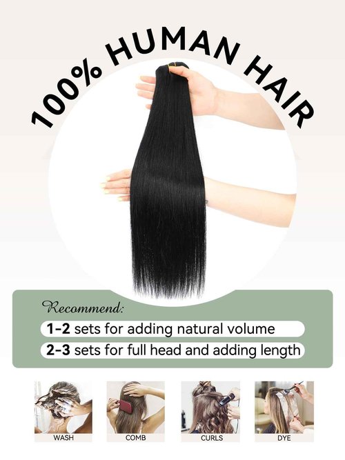 BELLECHO Clip in Hair Extensions Real Human Hair 18 Inch 120g 7Pcs – 100% Remy, Double Drawn Ends for Full Volume, Jet Black Clip ins for Women, Soft Feel & Natural Look