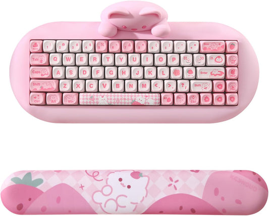 YUNZII C68 65% Wireless Mechanical Gaming Keyboard (Milk Switch,Pink), Keyboard Wrist Rest(Pink)