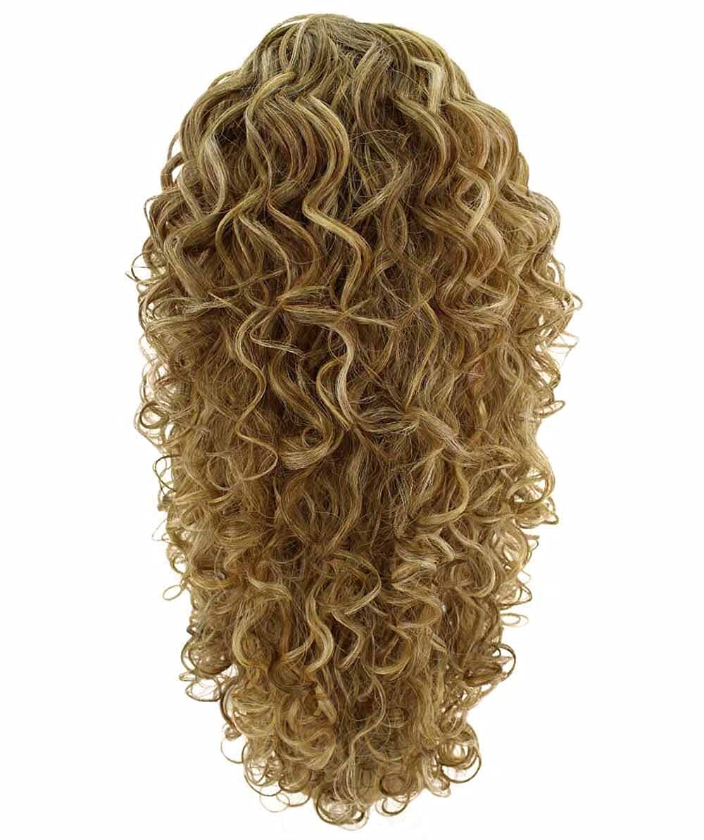 LUXLUXE Mariah Curly 16 Inch Long 7x4 Hand-Tied Lace Front Wig, Heat Resistant Fiber, 20+ Shades of Natural, Dip Dyed, & Blended Colors (#P2763 - Blonde Blend)