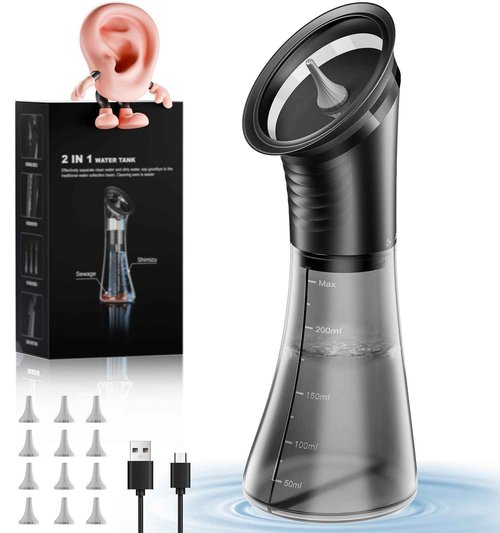 Yakbio Ear Wax Removal - Electric Ear Cleaner with LED Display, Ear Cleaning Kit Effective & Safe Ear Wax Cleaner Irrigation Flushing System, 3 Pressure Modes, 12 Tips
