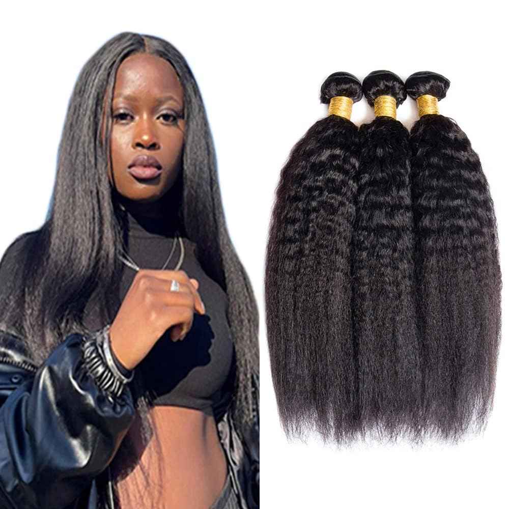Habiliana Bundles Human Hair 26 28 30 Inch Yaki Wave Natural Human Hair Bundles 11A Unprocessed Brazilian Virgin Quick Weave Hair Extensions for Black Women