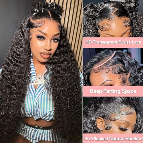 26 Inch Water Wave Lace Front Wigs Human Hair Pre Plucked Wet And Wavy 13x4 Hd Lace Frontal Wig Human Hair 180 Density For Women Bouncy Soft Deep Curl Glueless Tangle Free Natural Hairline