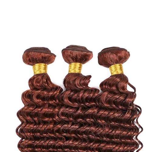 Color 33 Bundles Human Hair Reddish Brown Deep Wave Bundles Double Weft Brazilian Virgin Copper Red Brown Hair Extensions Silky and Soft for Black Women 18 18 18 Inch