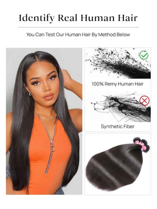 Julia Hair 12A Yaki Straight Human Hair 3 Bundles 8 10 12 Inch Unprocessed Virgin Real Human Hair Weave Extensions for Women Clip in Kinky Straight Human Hair Bundles Natural Black