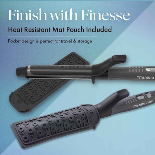 Olivia Garden Titanium + Ion High Performance Professional Curling Iron - Dual Voltage, Snag-Free Styling - Fast Heat Up to 455°F with Heat Resistant Heat Mat/Pouch