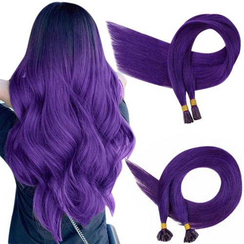 RUNATURE Bundles 22 Inch Purple I Tip Hair Extensions Human Hair and U Tip Hair Extensions Human Hair 25g 25 Strands