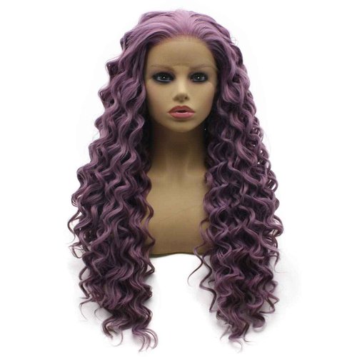 Iwona Long Curly Lavender Purple Natural Lace Front Wig Heat Resistant Fiber Hair