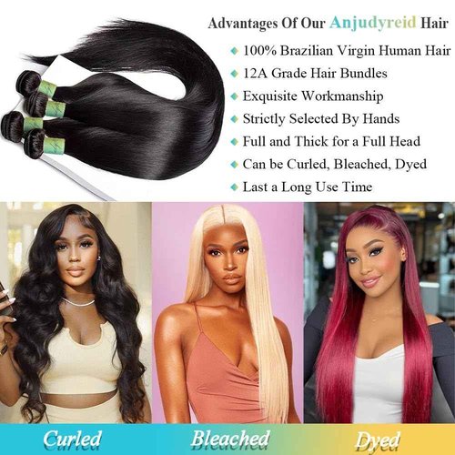 AnJudyReid Straight Hair Bundles 13A Brazilian Virgin Human Hair Bundles Straight 20 22 24Inch 100% Unprocessed Virgin Human Hair For Black Woman Natural Black