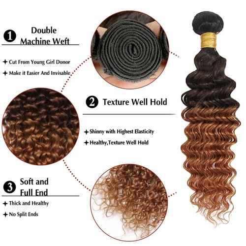 28 30 32 inch Brown Bundles Human Hair Ombre Bundle #4 Water Wave Bundles Brown Wet and Wavy Bundle