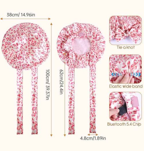 LC-dolida Bluetooth Silk Bonnet for Sleeping Women with Stereo Speaker, Ajustable Sleep Satin Bonnet Double Layer for Curly Natural Hair Ideal for Gift Restful Sleep Music