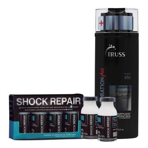 TRUSS Shock Repair Hair Treatment 4 Week Supply Bundle with Ultra Hydration Plus Shampoo for Dry Hair