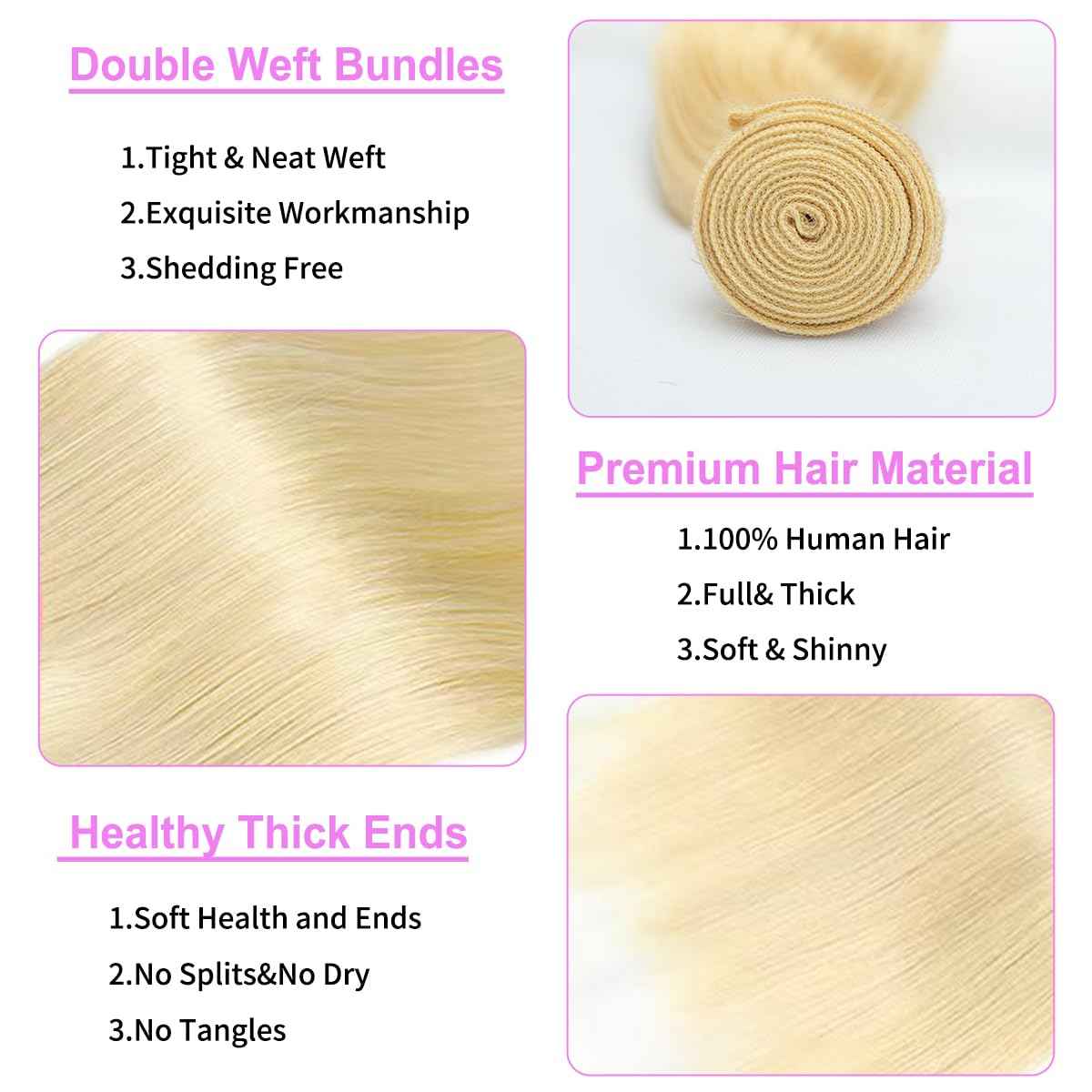 32 Inch 613 Bundles Human Hair Straight Blonde Human Hair Bundles 100% Unprocessed 12A Brazilian Virgin Hair Bundle 1 Blonde Bundle Human Hair for Women