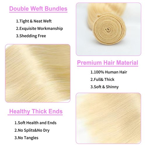 613 Bundles Blonde Bundles Human Hair 28 Inch 613 Straight bundles 100% Unprocessed 12A Grade Brazilian Virgin Hair Bundles 1 Bundle Human Hair 613 Blonde Bundle