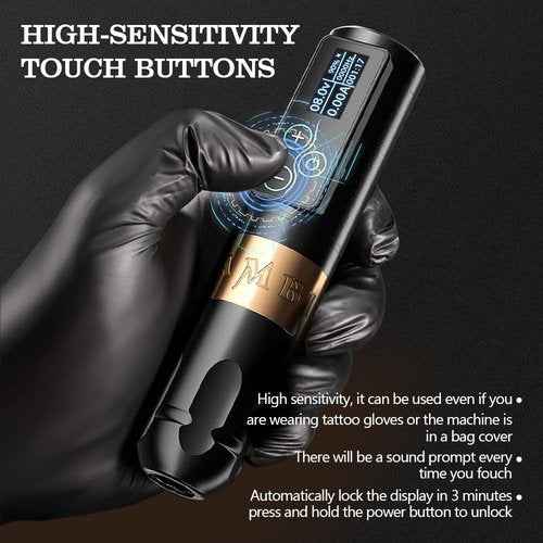 Ambition Vibe Tattoo Machine - Rotary Cartridge Battery Pen with 2400mAh Touch Buttons LED Digital Display Wireless Power Brushless Motor Tattoo Equipment Supply for Professional Artists and Beginners