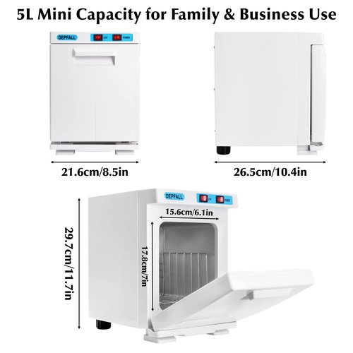 DEPFALL Mini Hot Towel Warmer, 5L Small Hot Towels Cabinet, 2-in-1 Spa Towel Warmers for Facials, Bathroom, Barber, Salon, Esthetician, Beauty, Upgrade Fast Heating Aluminum Interior, White