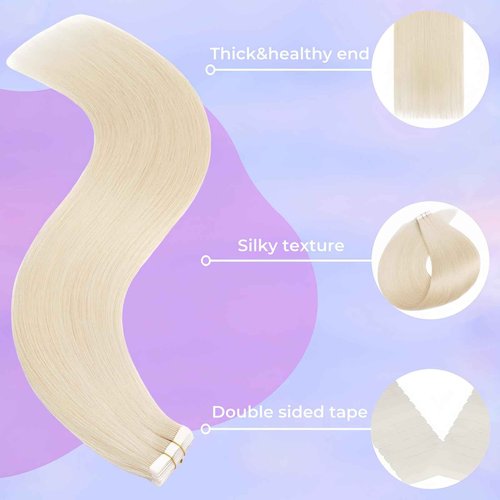 Tape in Hair Extensions Human Hair Utra Thin Invisible Seamless 20pcs 50g (Platinum Blonde, 24 inch)