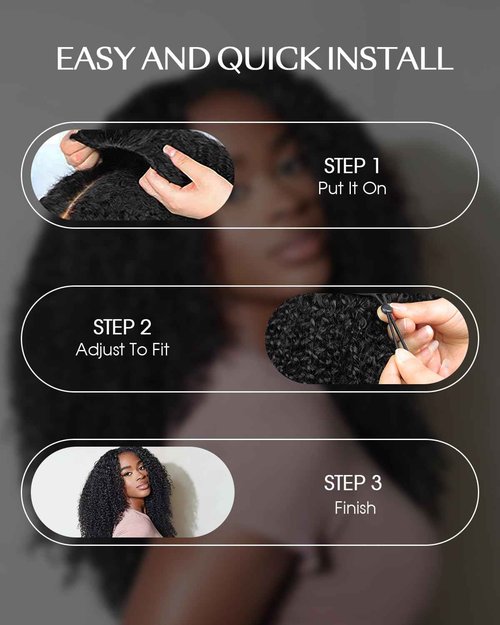 FACMOOD Kinky Curly Half Wig Human Hair 200% Density Wear and Go Glueless Wigs Human Hair Half Wigs with Drawstring 3 In 1 Flip Over Headband Wig for Women Beginner Friendly 16 inch