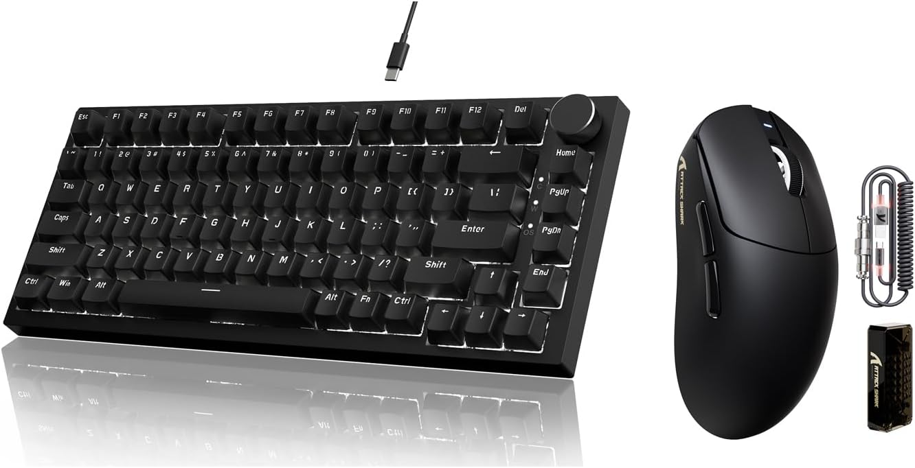 Attack Shark ajazz AK820 Mechanical Gaming Keyboard and X8 PRO Wireless Gaming Mouse-Black