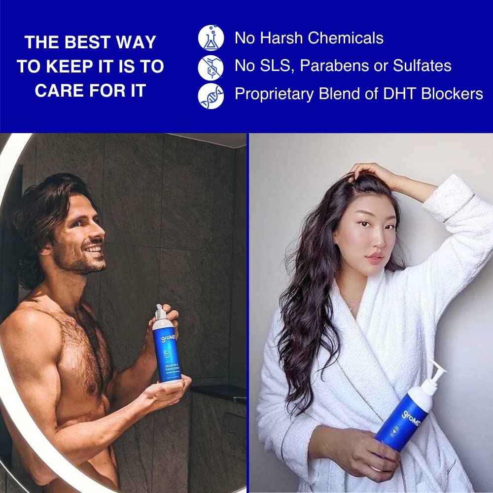 GroMD Biotin Shampoo and Conditioner, Hair Growth Shampoo, Hair Loss Shampoo for Men & Women, Regrowth Treatment & Thickening, Contains Argan Oil & DHT Blocking Ingredients, Doctor-Formulated, 10 oz