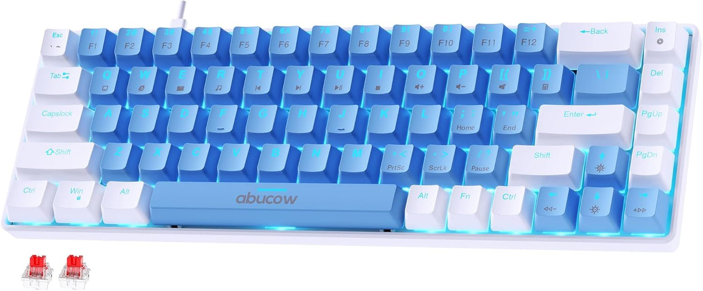 abucow 60% Mechanical Keyboard with Blue Backlight 68-Key Gaming Keyboard Gray-Black Keycaps - Red Switches for a Premium Typing and Gaming Experience PC Mac (Gray-Black)