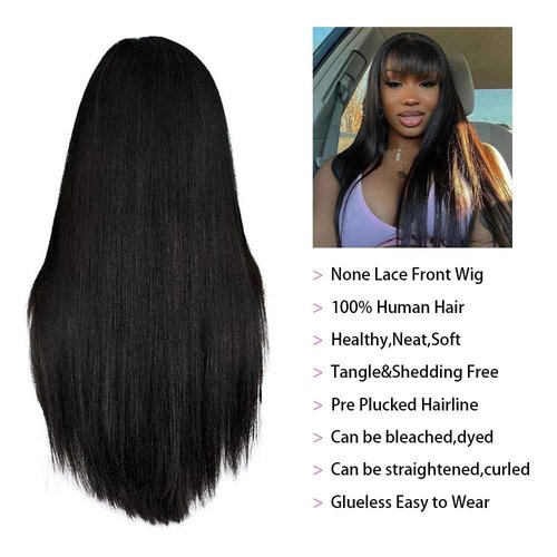 Abijale Straight Wigs Human Hair with Bangs 180% Density Brazilian Virgin Human Hair Wigs Glueless Machine Made Wigs for Women None Lace Front Wigs Natural Color 16 Inch