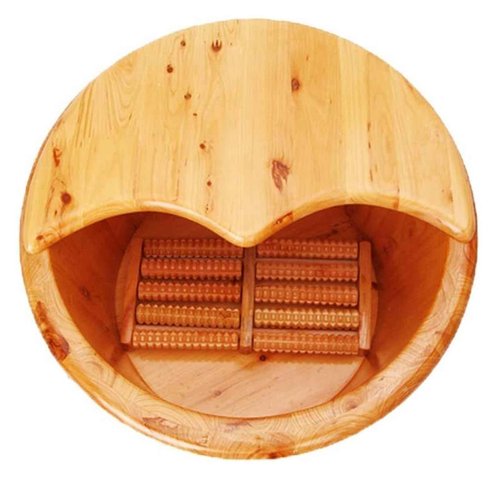 Wooden Foot Bath with Wheels,Wooden Foot Basin with Lid,Wood Foot Bath Bucket,Tina para Pedicure Tub Foot Spa Massage，Household Thicken Foot Soak Tub 泡脚桶…