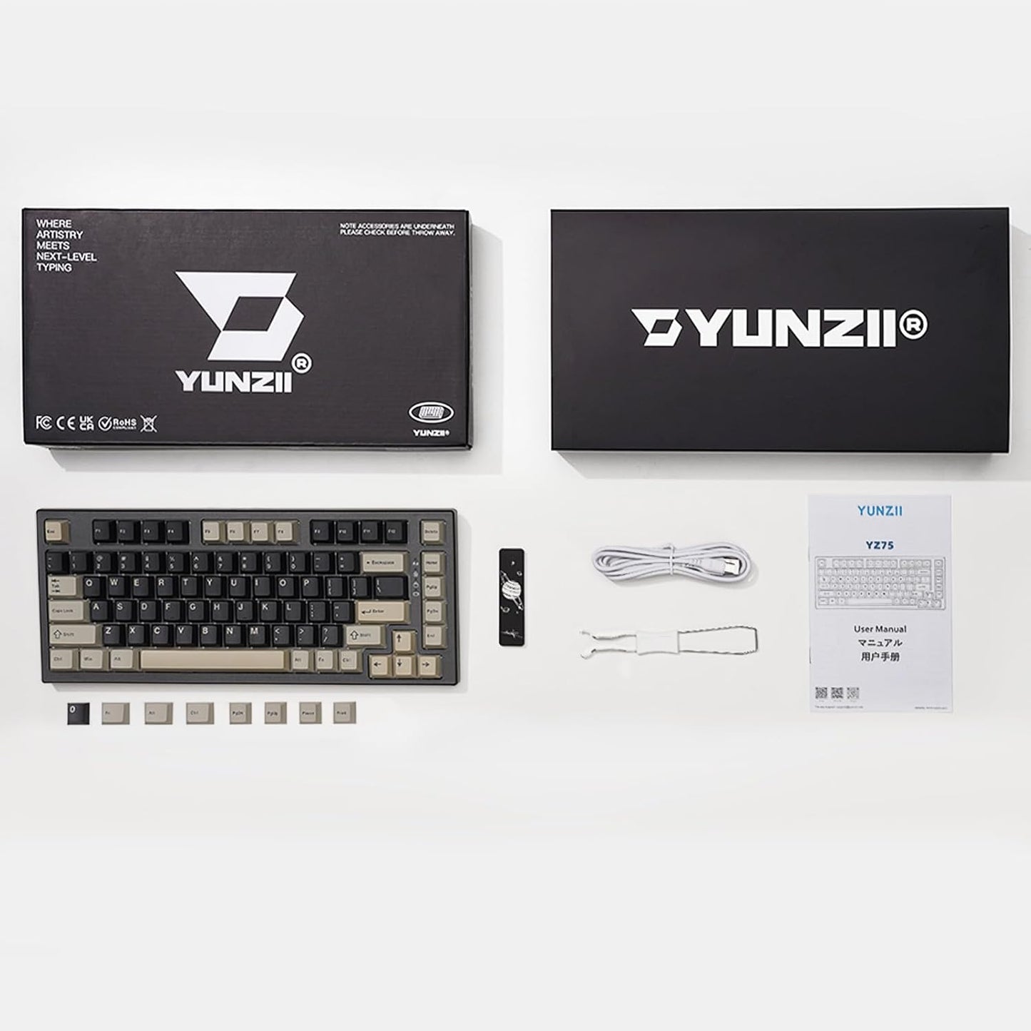 YUNZII YZ75 75% Hot Swappable Wireless Gaming Mechanical Keyboard, RGB Backlights, BT5.0/2.4G/USB-C, Dye Sub PBT Keycaps for Linux/Win/Mac(Gateron G Pro Red, Black)