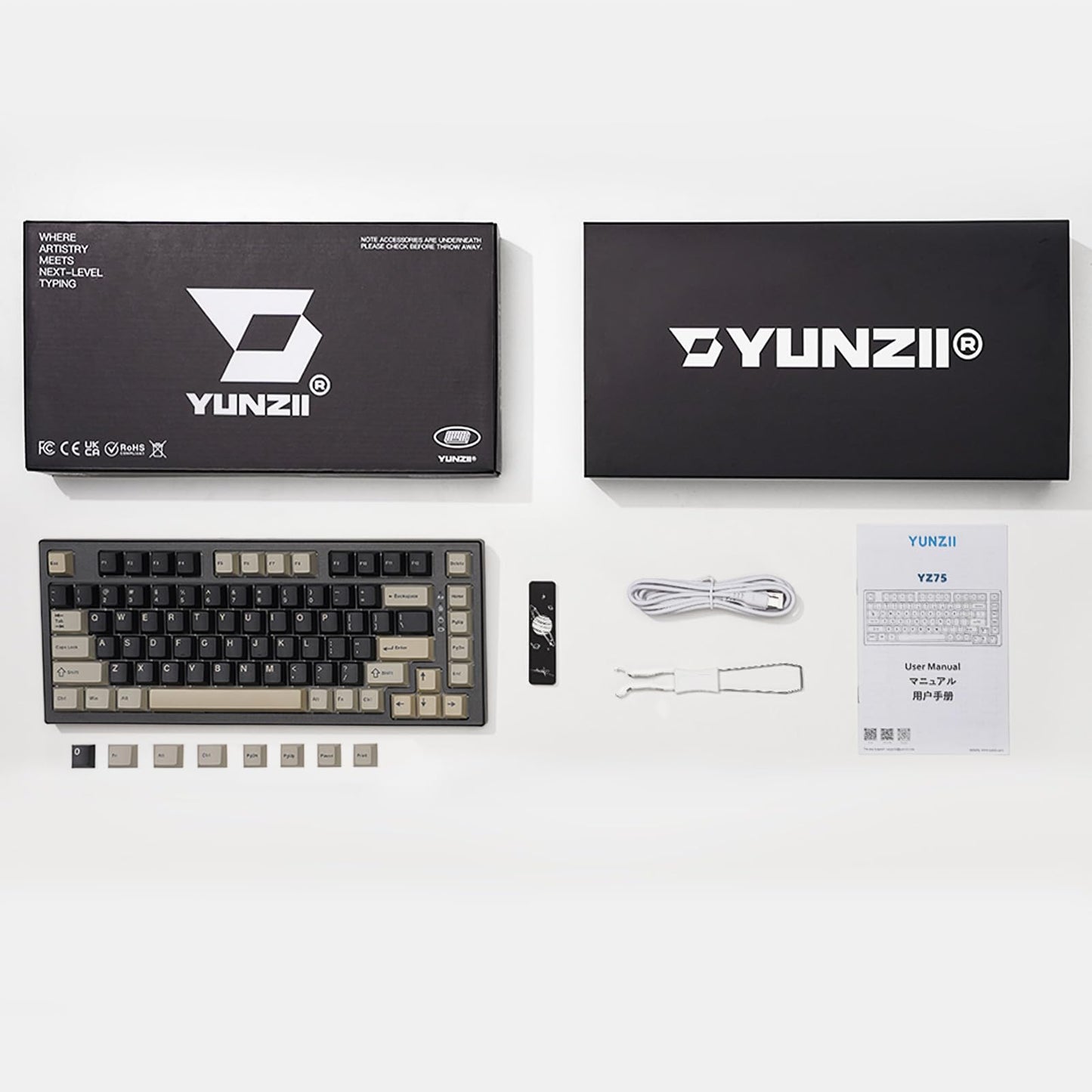 YUNZII YZ75 75% Hot Swappable Wireless Gaming Mechanical Keyboard, RGB Backlights, BT5.0/2.4G/USB-C, Dye Sub PBT Keycaps for Linux/Win/Mac(Gateron G Pro Yellow, Black)